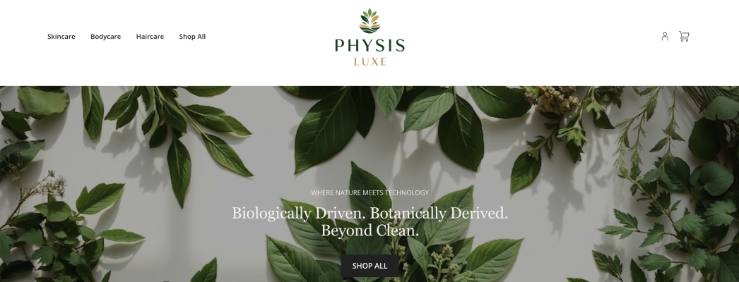 Physis Luxe luxury skincare e-commerce website screenshot