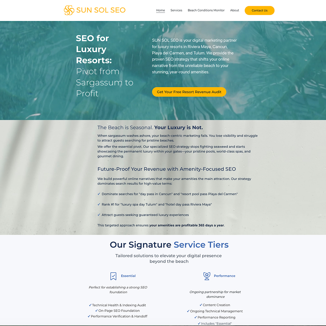 Sun Sol SEO mobile view showing service offerings